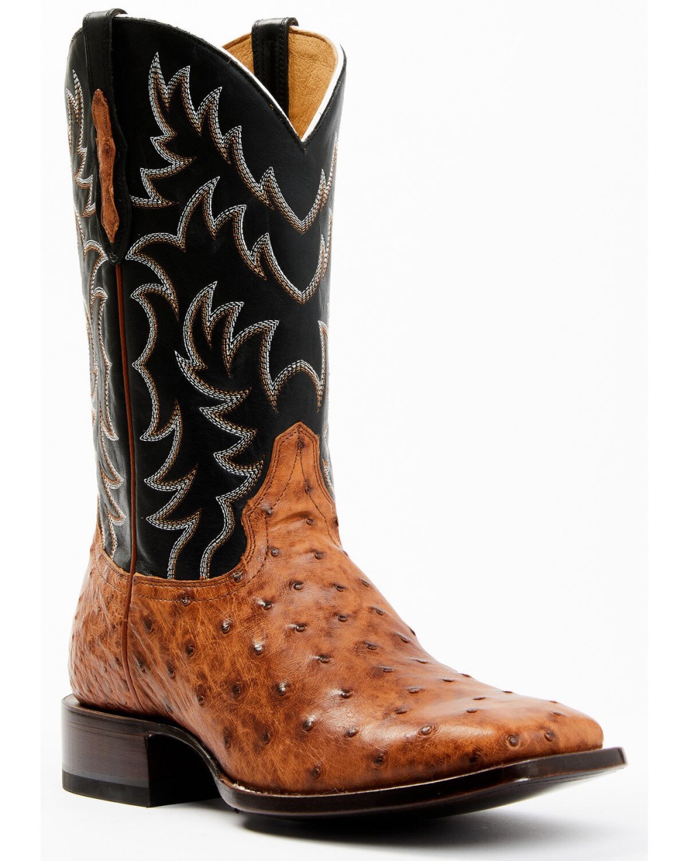 Cody James - Men's Full Quill Cognac Ostrich Exotic Western Boots - Broad Square Toe | Black Cody James - Men's Full Quill Cognac Ostrich Exotic Western Boots - Broad Square Toe | Black